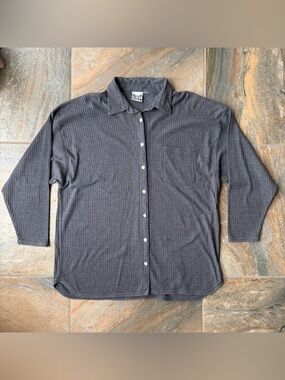 Jacque & Koko Charcoal Gray Ribbed Knit Button Down Oversized Shirt Jacket XL 1X